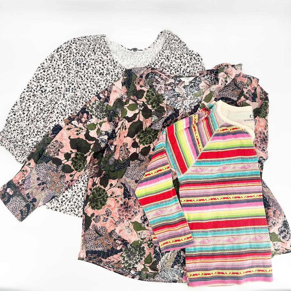 Womens Bundle Lot (3) Striped Floral Boho Printed Blouses Tops Plus Size 3X